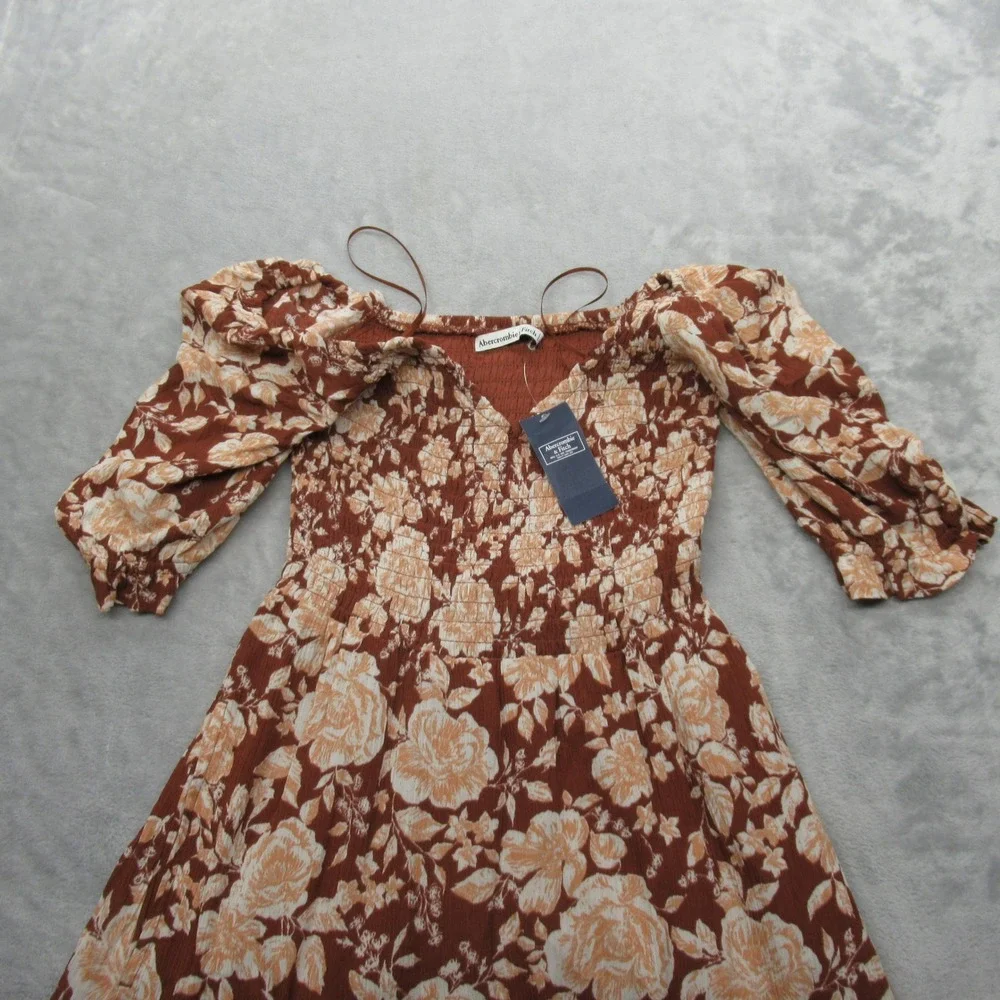 Abercrombie Fitch Dress Women Small Tall Brown Floral Lined Off Shoulder 46